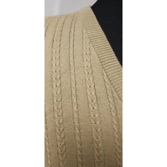 PGA TOUR Mens XL Beige Cable Knit Sleeveless V-Neck Logo Golf Sweater Vest - Picture 5 of 11